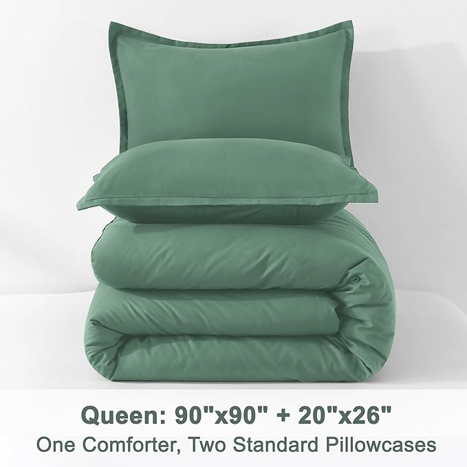 Litanika Comforter Set, Lightweight Solid Bedding Comforter Set, Fluffy Down Alternative Bed Set, Haze Green, Queen