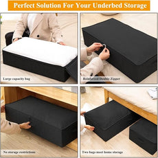 punemi Under Bed Storage Container, 2 Pack Underbed Storage Bags With Lid, Foldable Sturdy Clothes Storage Organizer W/ 3 Handles, Ultra Thick Fabric Blanket Shoe Storage Box, 30x15x6.7inch, Black
