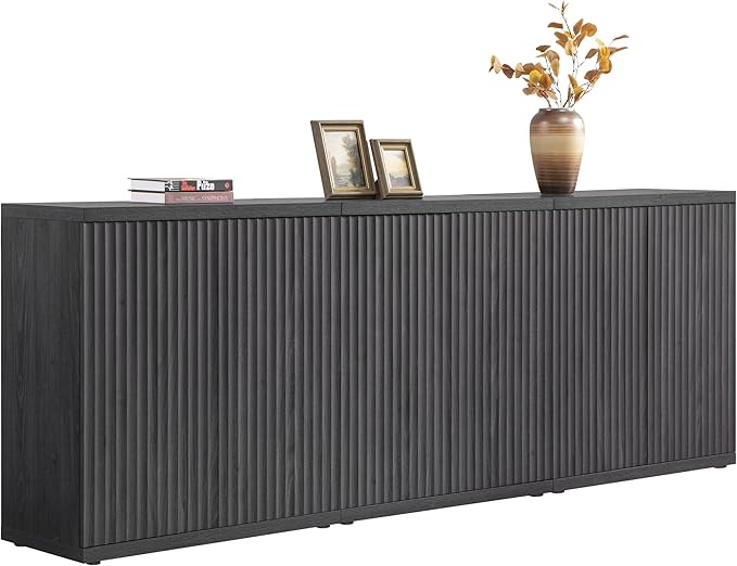 SICOTAS Buffet Cabinet with Storage Accent Sideboard Modern Credenza with Doors & Shelves Fluted Media Console Mid Century Coffee Bar Table for Living Room Kitchen Dining Room Hallway(3PCS)