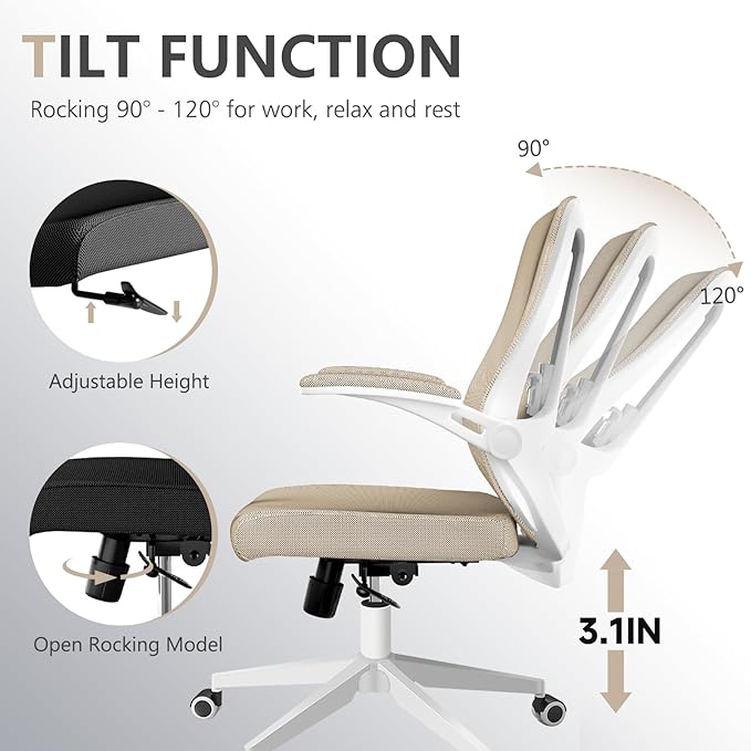 poki Mesh Office Chair, Home Office Desk Chair with Wheels, Ergonomic Office Chair with Lumbar Support and Adjustable Headrest, Comfortable Study and Desk Chair, Black