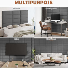 IFNOW Upholstered Wall Mounted Headboard, 3D Soundproof Wall Panels Peel and Stick Headboard for Queen Size, Home Decor, Reusable and Removable Tufted Bed Headboards in Dark Grey(9 Panels, 10