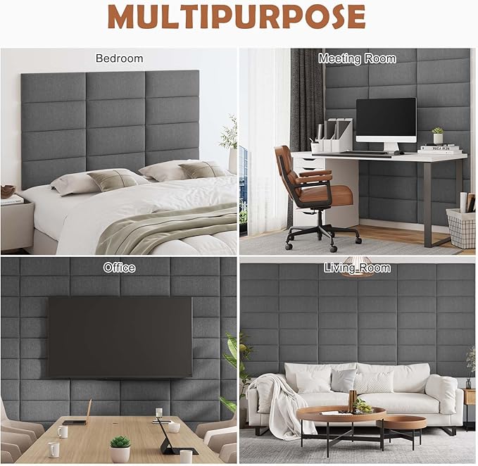 IFNOW Upholstered Wall Mounted Headboard, 3D Soundproof Wall Panels Peel and Stick Headboard for Queen Size, Home Decor, Reusable and Removable Tufted Bed Headboards in Dark Grey(9 Panels, 10" x 24")