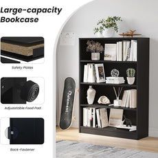 Farini 4 Shelf boockase Display Bookcase Freestanding Wooden Bookshelves for Home Office Living Room,48 Inch Height,Black