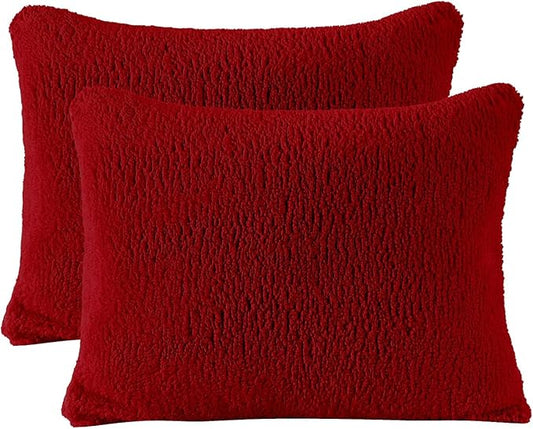Reafort Ultra Soft Sherpa Pillowcases Pillow Covers Standard Size 20"x26" Pack of 2 with Zipper Closure (Red, 20”x26” Standard Sham)