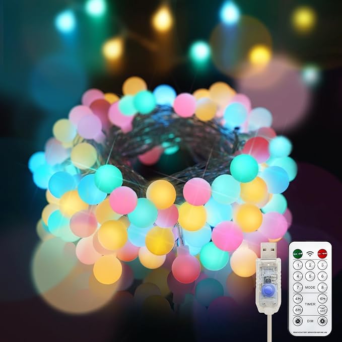 suddus Classroom Lights Plug in, 33ft 100 Led USB Pastel Fairy Lights with Timer, Globe String Lights Indoor for, Dorm, Party, Room, Outdoor, Tree, Patio, Garden, Christmas Decoration