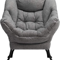 HollyHOME Lazy Chair with Armrest and Side Pocket, Comfy Accent Lounge Chair,Leisure Sofa Armchair for Living Room, Bedroom, Dorm, or Small Spaces, Oversized Reading Sofa Chair,Cotton-Linen Grey