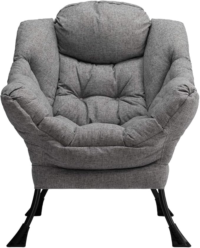 HollyHOME Lazy Chair with Armrest and Side Pocket, Comfy Accent Lounge Chair,Leisure Sofa Armchair for Living Room, Bedroom, Dorm, or Small Spaces, Oversized Reading Sofa Chair,Cotton-Linen Grey