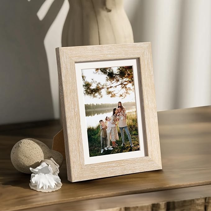 5x7 Picture Frame with Mat for 4x6, Natural Wood Grain 5 x 7 Gallery Wall Picture Frames for Tabletop or Wall Mounting(4 Pack, Natural)
