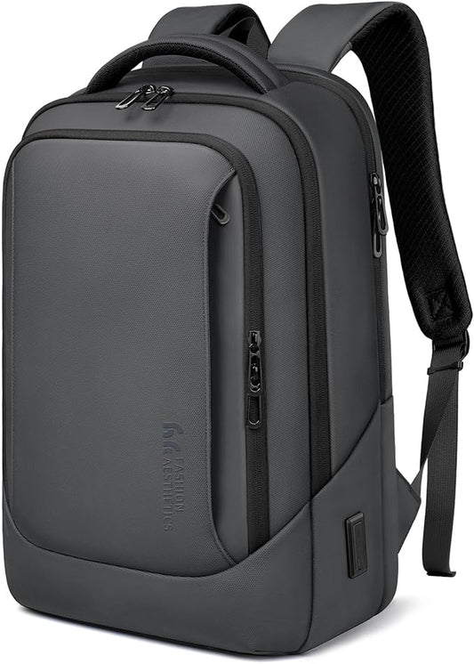 hk Laptop Backpack for Men with USB Charging Port Water-Resistant for 15.6 Inch Computer Bag Durable High-Tech Daypack Casual Backpack for Business Work College Weekender Travel- Dark Grey
