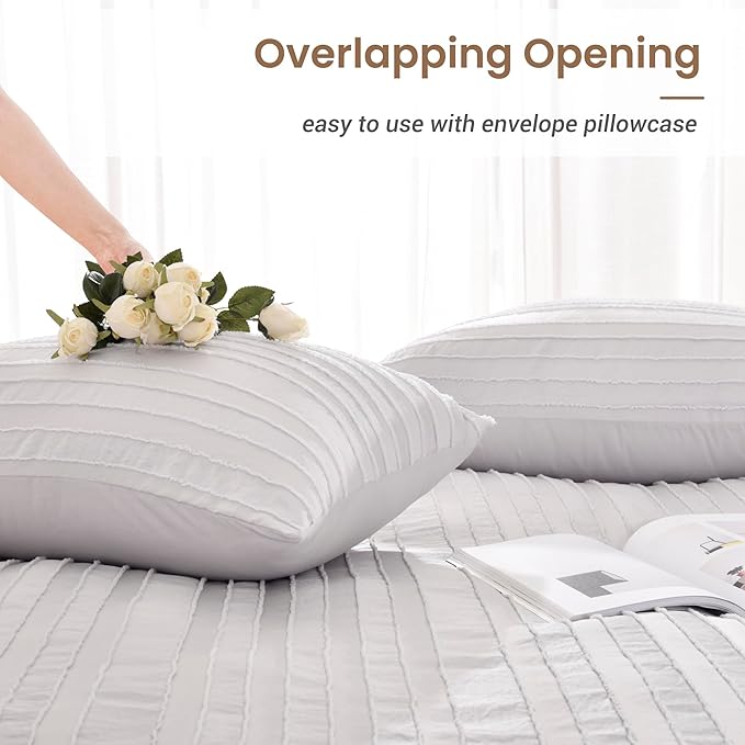 NEXHOME PRO Duvet Cover Queen Size, Light Grey 3 Pieces Boho Tufted Duvet Cover Set, Soft and Lightweight Microfiber Comforter Cover Set for All Season (Light Grey, 90 x 90)-No Comforter