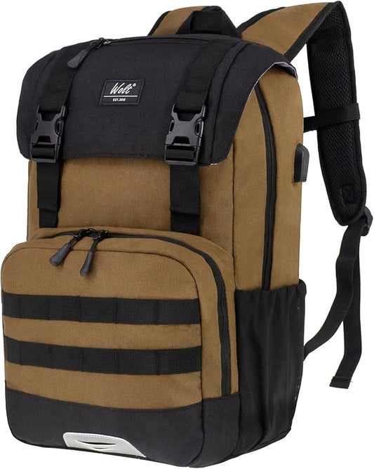 WOLT Laptop Backpack with USB Charging Port Fits Up to 17 Inch Laptop, College Backpack for Men Women, Computer Business Bookbag, Brown