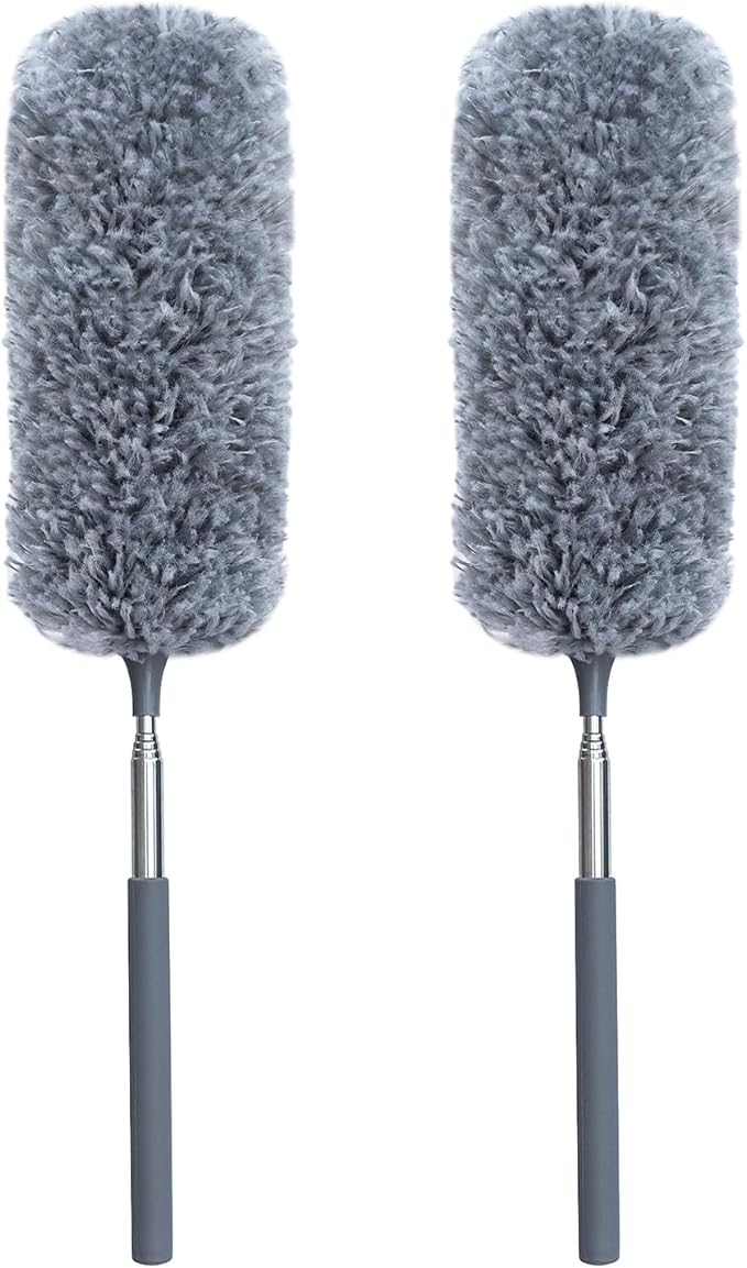 2 Pack Microfiber Duster for Cleaning, Hand Washable Dusters with Microfiber Head, Extendable Pole, Cleaning Supplies for Office, Car, Window, Furniture, Ceiling Fan