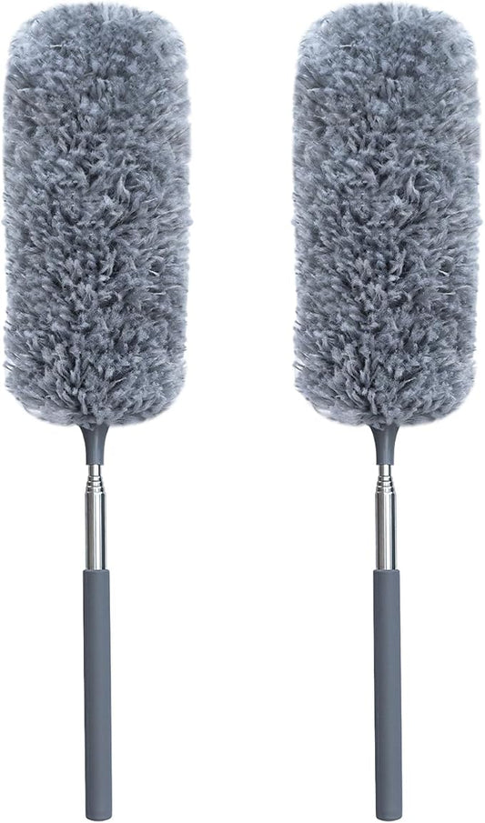 2 Pack Microfiber Duster for Cleaning, Hand Washable Dusters with Microfiber Head, Extendable Pole, Cleaning Supplies for Office, Car, Window, Furniture, Ceiling Fan