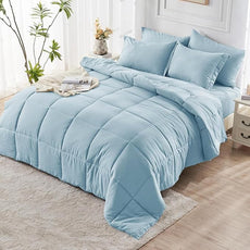 JOLLYVOGUE Full Comforter Set, Ultra-Soft Bed in a Bag Full Size 7 Pieces, Oeko-TEX Certified Bedding Set with Down Alternative Comforter, Sheets, Pillowcases & Shams, Lake Blue