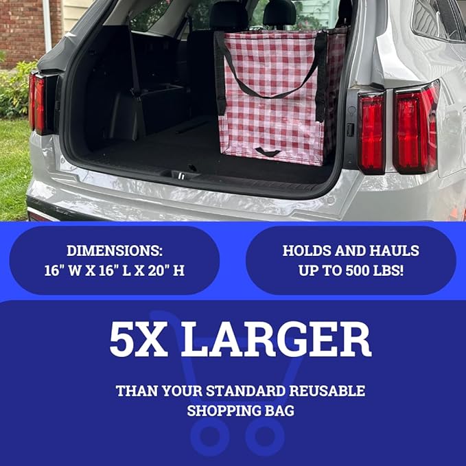 DURASACK Heavy Duty Storage Tote Bag 22-Gallon Rugged Woven Polypropylene Moving Bag, Reusable Self-Standing Design, Holds up to 500 Pounds, Pack of 4, Gingham Red