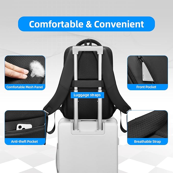 Slim Business Laptop Backpack for Men 15.6 Inch Computer Lightweight Anti-Impact Protection Travel Backpacks Water Resistant Laptop Bag for Work Office College-Black