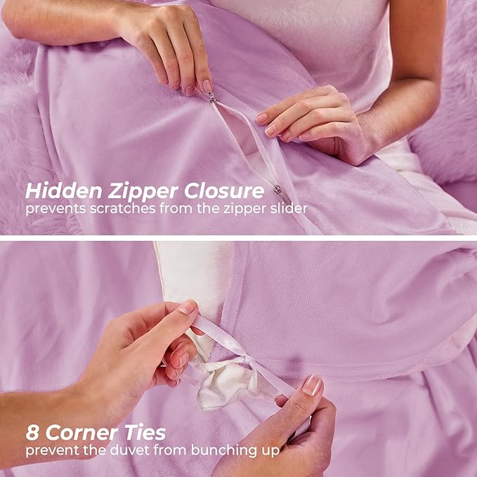 Sasttie 2-Piece Fluffy Duvet Cover Twin/Twin XL, Ultra Soft Faux Fur and Velvet Light Purple Comforter Cover, Fuzzy Bedding Sets for Winter Bed, Includes 1 Duvet Cover and 1 Pillowcase, No Comforter