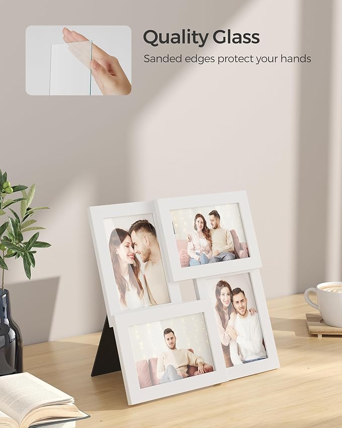 SONGMICS 4x6 Collage Picture Frames, Family Photo Collage Frame Set of 4 for Wall Decor, Glass Front, Wall Hanging or Tabletop, Cloud White URPF25WTV1
