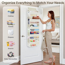 1 Pack Over The Door Organizer, Hanging Storage Organizer with Clear Window, 40lb Ultra Sturdy Large Capacity Room Organizer for Pantry Bathroom Nursery Closet Baby Essential (Beige)