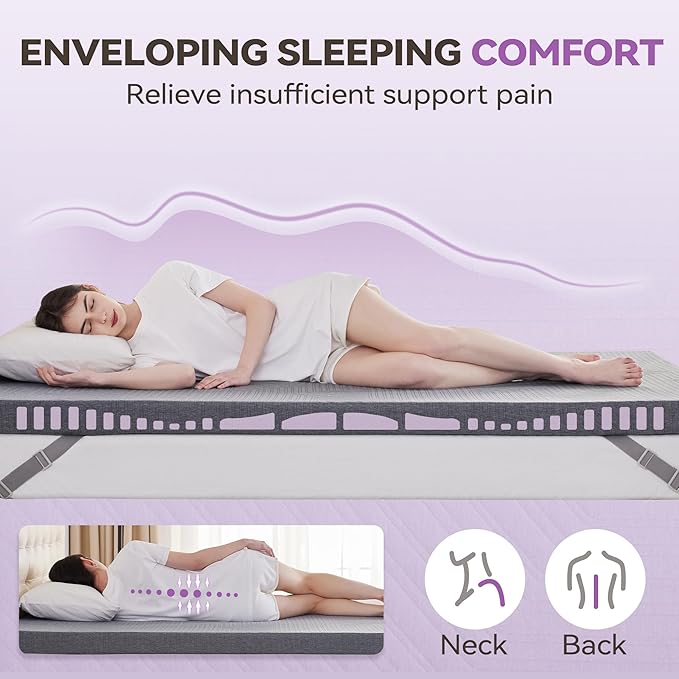 BDEUS 3 inch Firm to Extra Firm Memory Foam Mattress Topper Full Size for Big Guys, Supportive Mattress Pad for Back Pain Relief, Double Bed Foam Topper with with Senior Grey Cover, CertiPUR-US