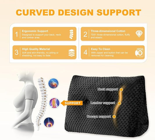 Large Triangular Headboard Wedge Pillow Soft and Supportive Headboard Backrest Positioning Support Bolster Cushion, Bed Wedge Pillow with Removable Cover(Black,King,76x8x20inch)