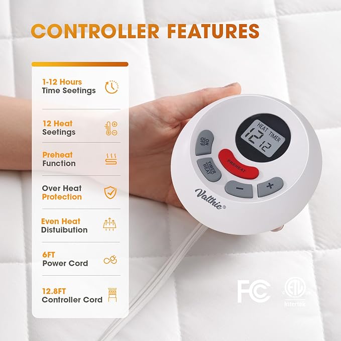 Heated Mattress Pad Full Size,Electric Mattress Pad with Preheat Functions,Bed Warmer with 12 Heat Settings Controller & 1-12 Hours Auto Shut Off,Machine Washable (54"x75",White)