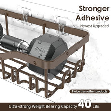 Shower Caddy Adhesive Shower Organizer 7-Pack, Rustproof Stainless Steel Bathroom Shelves, Large Capacity No-Drill Rack Storage Accessories with Soap Dish Toothbrush Holder Hooks (Brown)
