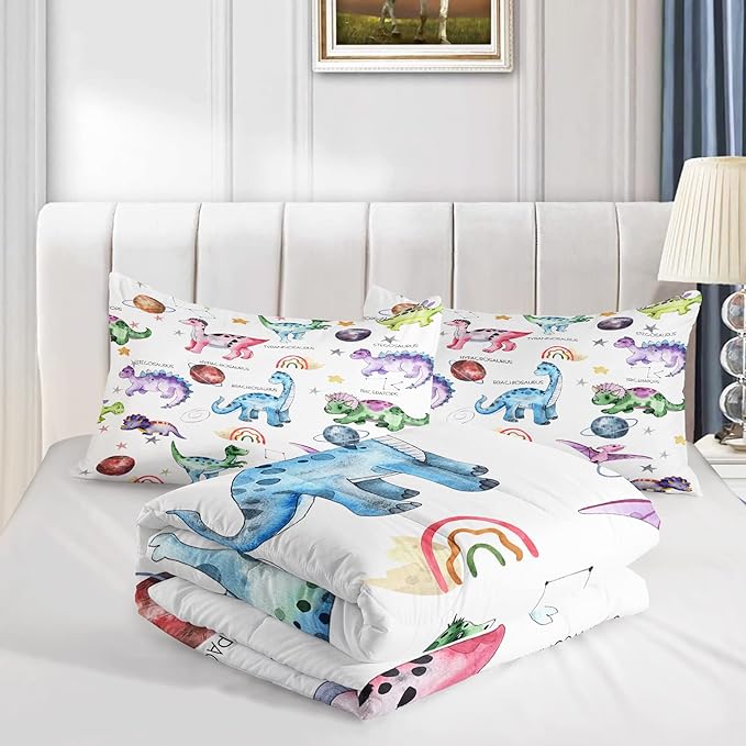 CVHOUSE Dinosaur Comforter Set - Twin Microfiber Quilt Set with 1 Comforter and 2 Pillow Cases - 3 Piece