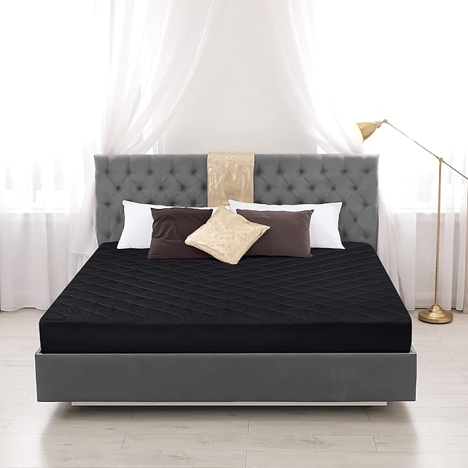 Utopia Bedding Quilted Fitted Mattress Pad, King Size, Elastic Fitted Mattress Topper Protector and Cover with Deep Pocket Stretches up to 16 Inches, Machine Washable (Black)