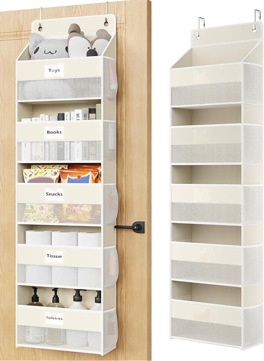 Over The Door Organizer Hanging, 5 Shelf Behind The Doors Storage, Pantry Door Organizer, Closet Organizers for Bedroom and Nursery (Beige)