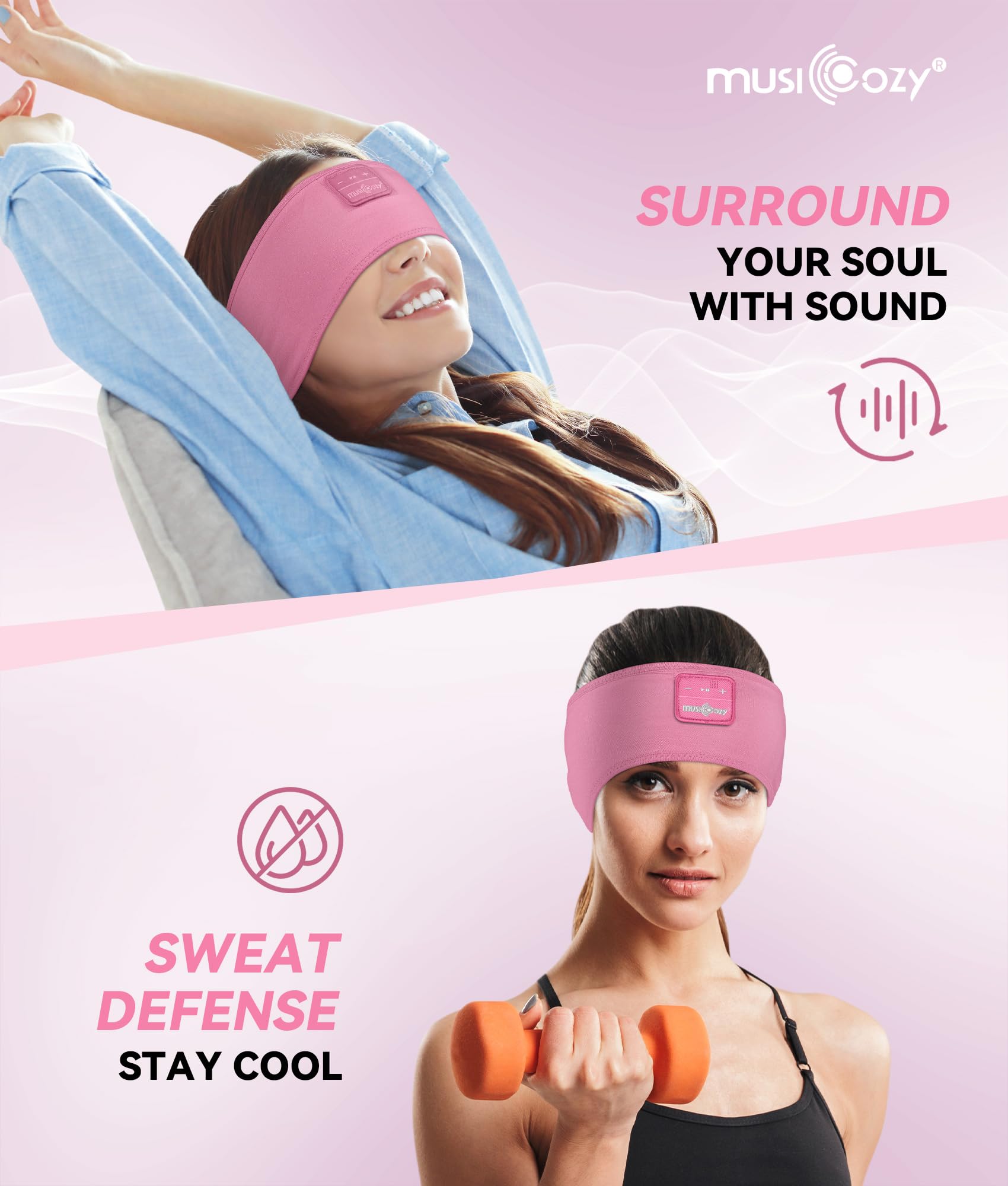 MUSICOZY Sleep Headphones Bluetooth 5.4 Headband, Sports Wireless Earphones Sweat Resistant Earbuds Sleeping Headphone with Ultra-Thin HD Stereo Speaker for Workout Running Cool Gadgets Unique Gifts Dormly
