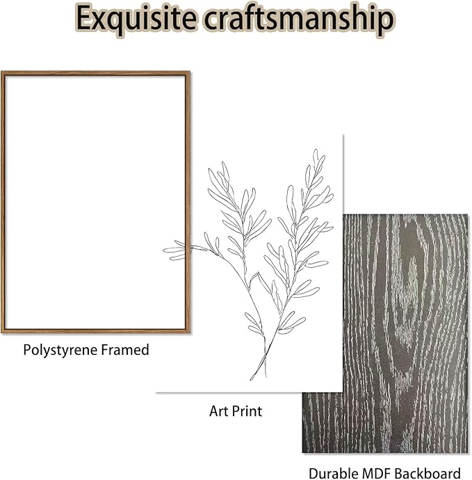 KISSFOX 3 Piece Framed Wall Art Botanical Wall Decor Floral Pictures Wildflower Canvas Art Black White Line Paintings Minimalist Boho Artwork For Bedroom Living Room Bathroom