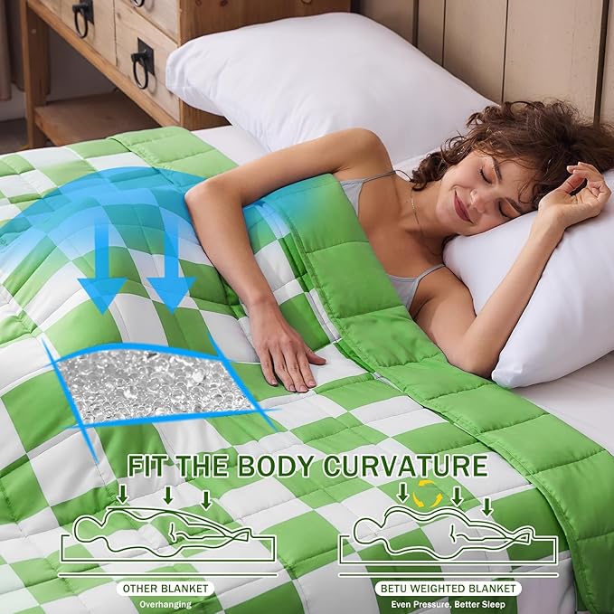 Green Checkered Weighted Blanket for Adults 20lbs, 48"x72", Twin Full Size Cooling Plaid Heavy Throw Blanket for 130-220lbs, Microfiber Soft Thick Big Blankets Weighted Comforter Gift for Sleeping