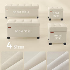 SONGMICS Storage Ottoman, Small Ottoman Foot Rest with Legs, 12.6 x 15.8 x 13.2 Inches Foot Stool, Load up to 660 lb, for Living Room, Bedroom, Dorm, Cream White ULSF012W01
