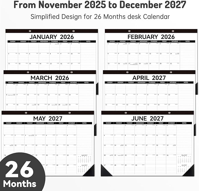 Forvencer Desk Calendar 2026, 26 Months Calendar Runs from November 2025 to December 2027, 17" x 12" Large 2026 Wall Calendar Monthly Planner with Plastic Cover for Home School Office