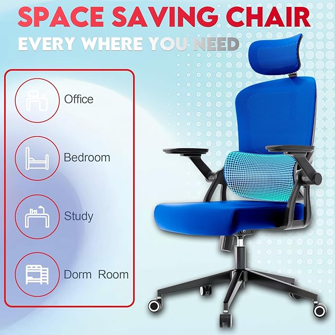 Ergonomic Office Chair - 400LB Comfy Desk Chairs with Adjustable Headrest and Lumbar Back Support, Mesh Computer Chairs with Wheels and Arms for Home Office, Study (218Blue-With Headrest)