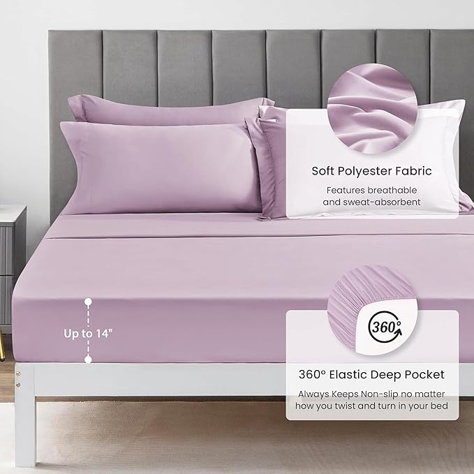 Love's cabin Twin Comforter Set Light Purple, 5 Pieces Twin Bed in a Bag, All Season Bedding Sets with 1 Comforter, 1 Flat Sheet, 1 Fitted Sheet, 1 Pillowcase and 1 Pillow Sham