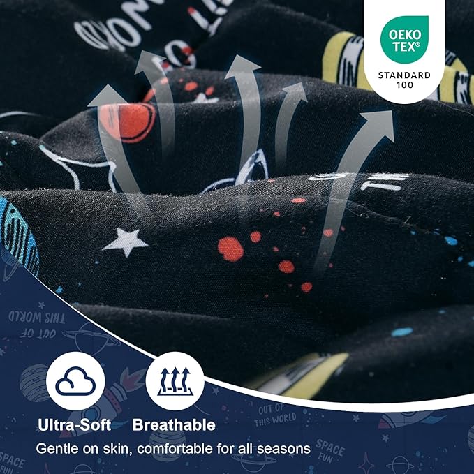 Kivik Cooling Weighted Blanket 7 Pounds, Breathable Weighted Blankets, Ultra Soft Heavy Throw for Relaxing & Sleeping, Machine Washable, 41 x 60 Inches, Universe Printing, Black