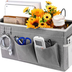 Loghot Bedside Caddy/Bedside Storage Bag Hanging Organizer for Bunk and Hospital Beds,Dorm Rooms Bed Rails,Can be Placed Glasses,Books,Mobile Phones,Keys (Grey)