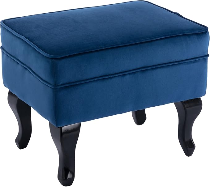 Mid-Century Accent Chair with Ottoman Modern Button Tufted Armchair Wingback Club Chair Velvet Single Sofa Lounge Chair with Pillow for Living Room Bedroom, Blue