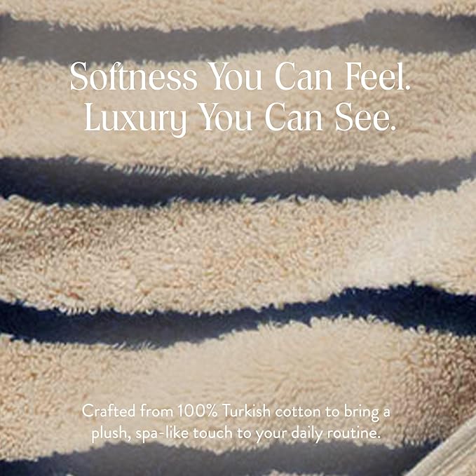 Brooklinen Super-Plush Turkish Cotton Hand Towels - Set of 2 - Cotton, 820 GSM, Highly Absorbent, Machine Washable, Perfect for Home & Bathroom (20" x 30", Striped Navy)