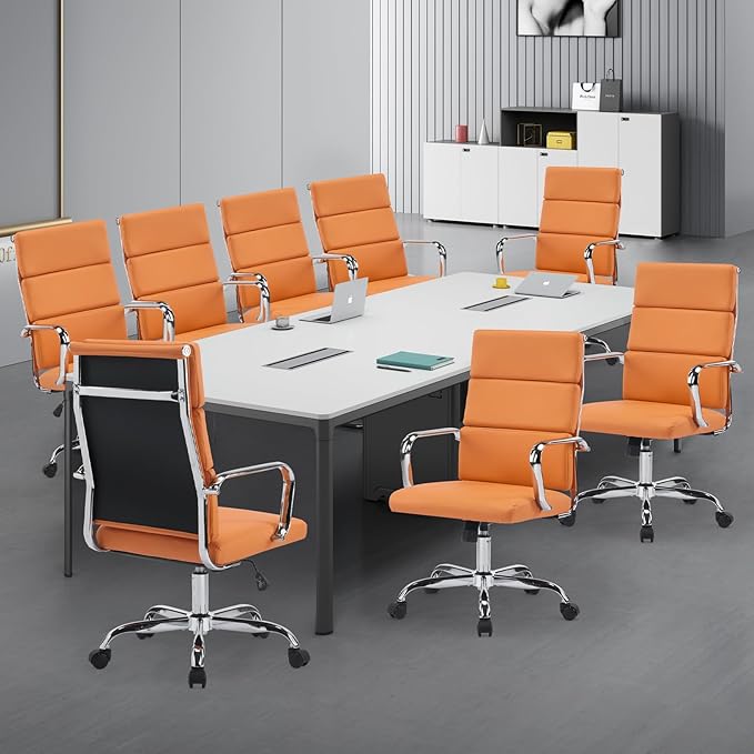 Office Chair, Ergonomic Adjustable Desk Chair, Mid Back Executive Comfortable Leather Lumbar Support Home Computer Chair with Padded Seat Swivel Wheels