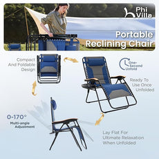 PHI VILLA XXL Oversized Padded Zero Gravity Chair, Foldable Patio Recliner, 30