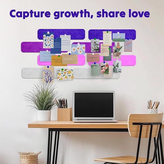 8Pcs Felt Bulletin Board Strips, Cork Board Strips for Walls Self Adhesive with 50 Pushpins, Colorful Cork Strips for Office Classroom Decor, Small Bulletin Board to Paste Photos, Notes (Pink)