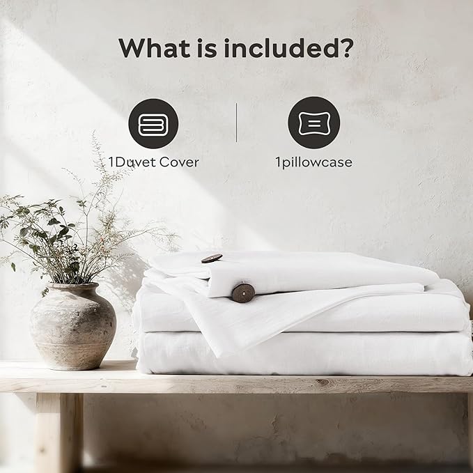 JELLYMONI Washed Cotton Duvet Cover - Off White, Twin XL Size 66x92 Inches, 2-Piece Bedding Set with Button Closure, Includes 1 Duvet Cover & 1 Pillowcase (Comforter Not Included)