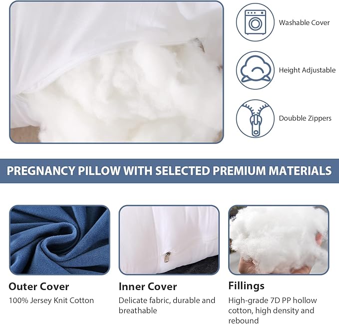 BATTOP Pregnancy Pillows for Sleeping,Body Maternity Pillow with Cooling Washable Cover,Support for Back,HIPS,Legs,Belly for Pregnant Women,New Mom Gifts for Women (Dark Blue)
