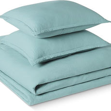 Amazon Basics Brushed Microfiber Comforter Set, Extra Soft with Natural Texture, 3-Piece, Queen/Full, Blue