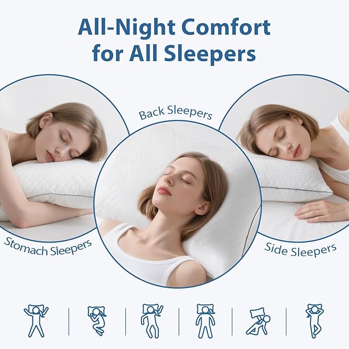 JOLLYVOGUE Pillows Standard Size Set of 4, Oeko-Tex Certified Bed Pillows for Side, Back, and Stomach Sleepers - Medium Support Down Alternative Filling, Machine-Washable