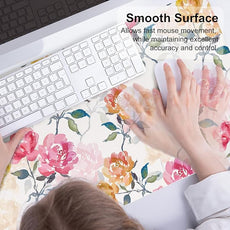 QIYI Floral Mouse Pad, Watercolor Flowers Desk Mat for Desktop, Women Girls Office Décor Accessories, PU Leather Waterproof Gaming Mousepad, Pink Yellow Peonies Desk Pad Computer Mat, 31.5