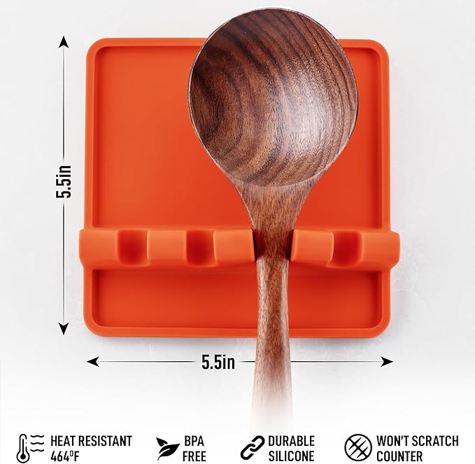 Zulay Kitchen Silicone Utensil Rest with Drip Pad for Multiple Utensils - BPA-Free, Heat-Resistant Spoon Rest & Spoon Holder for Stove Top - Kitchen Utensil Holder for Ladles & Tongs - Orange
